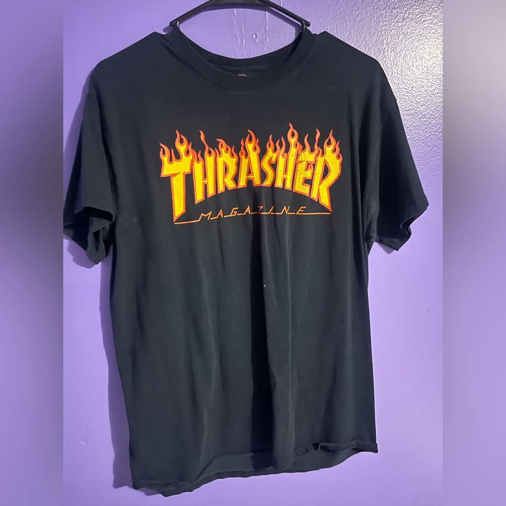 Thrasher Black Tee with Fiery Logo